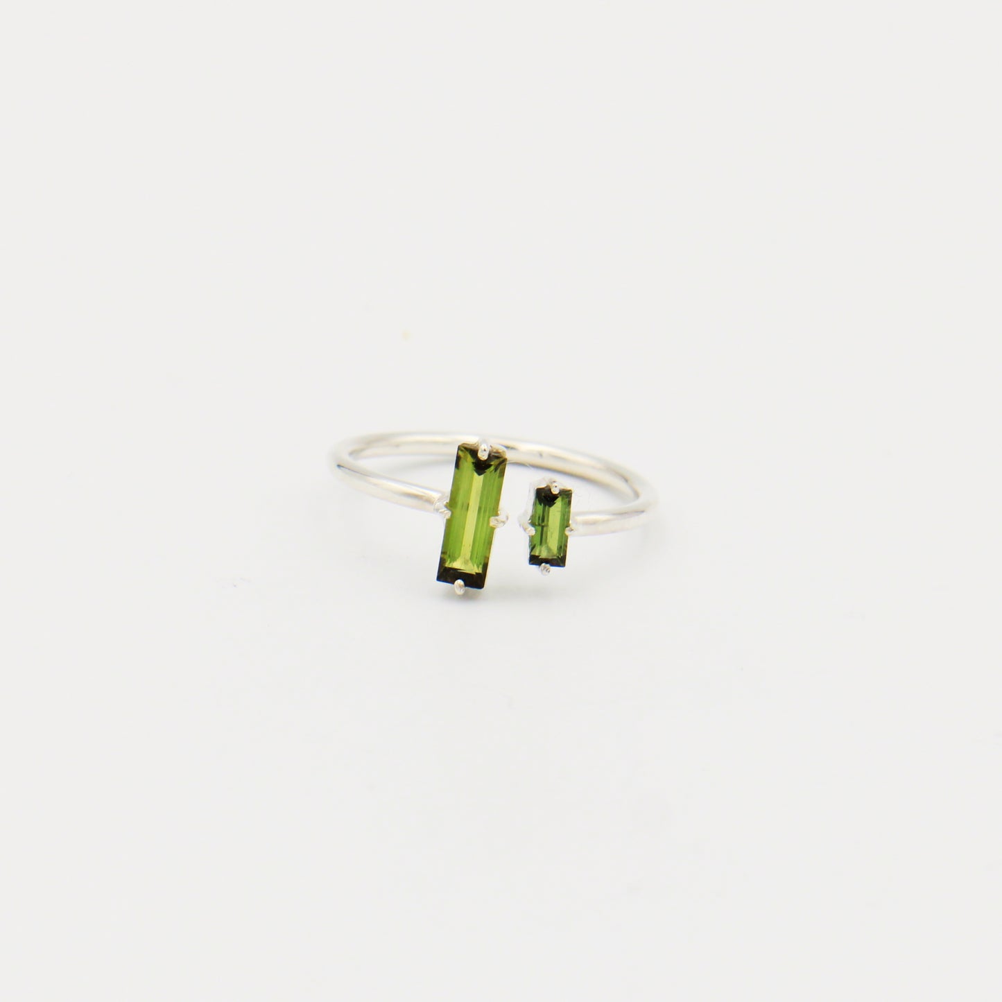 Green Tourmaline Two Bar Sterling Ring