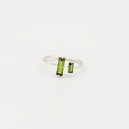 Green Tourmaline Two Bar Sterling Ring