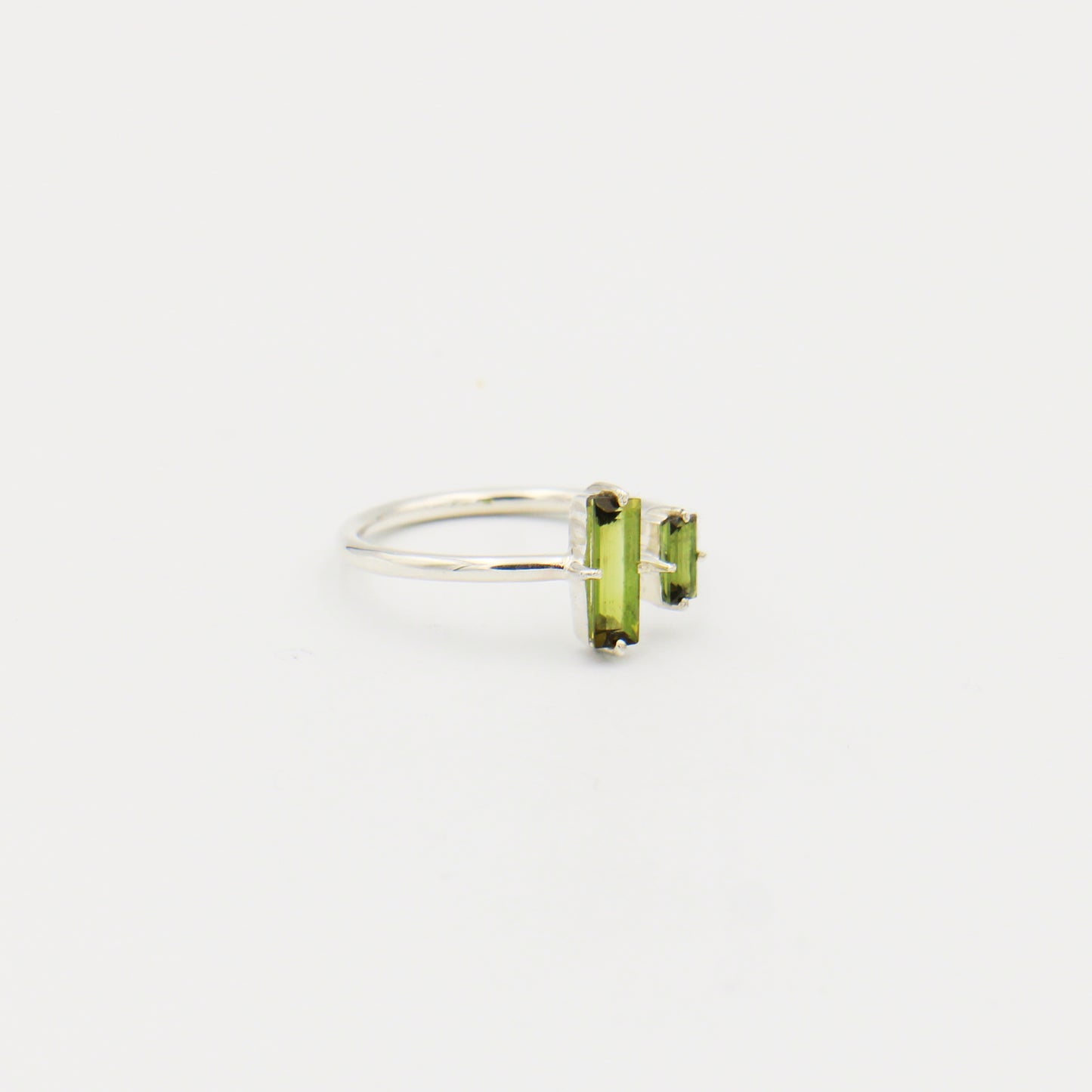 Green Tourmaline Two Bar Sterling Ring