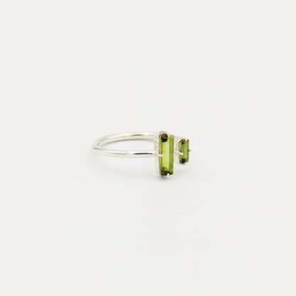 Green Tourmaline Two Bar Sterling Ring