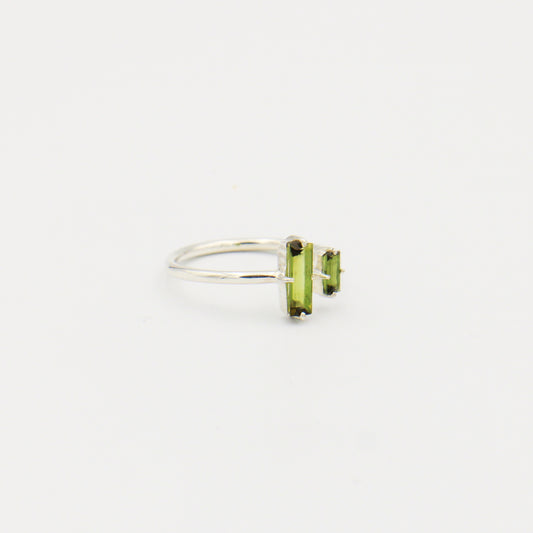 Green Tourmaline Two Bar Sterling Ring