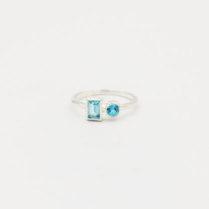 Blue Topaz Two Stone Sterling Ring