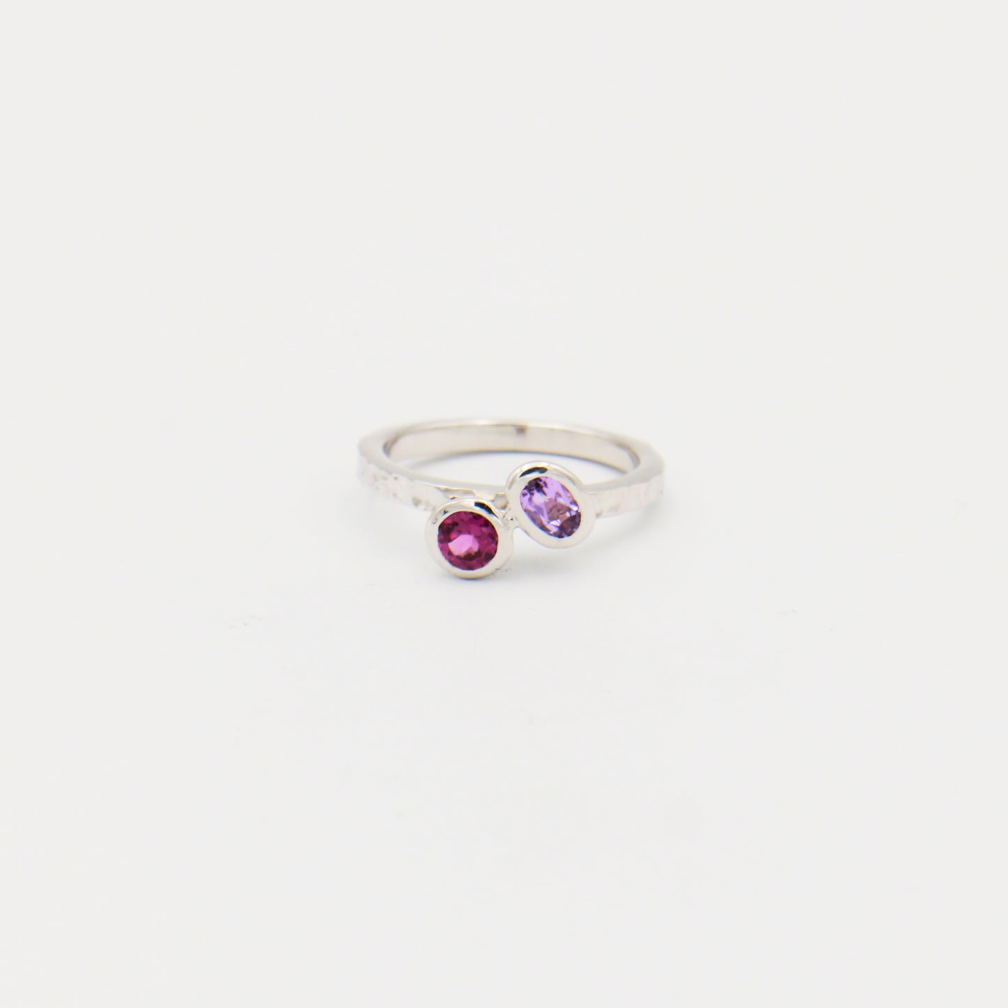 Amethyst Dainty Tipped Oval and Round Sterling Ring Size 6