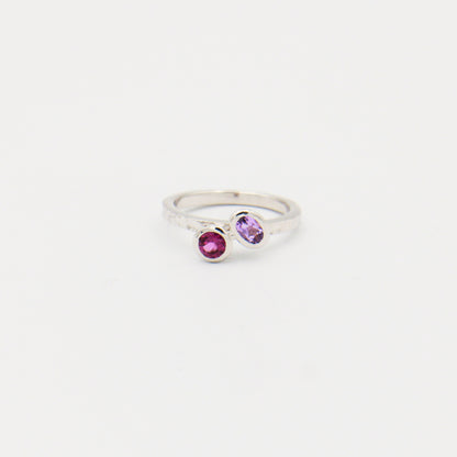 Amethyst Dainty Tipped Oval and Round Sterling Ring Size 6