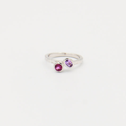 Amethyst Dainty Tipped Oval and Round Sterling Ring Size 6