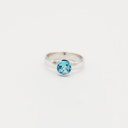 Blue Topaz Round Sterling Ring