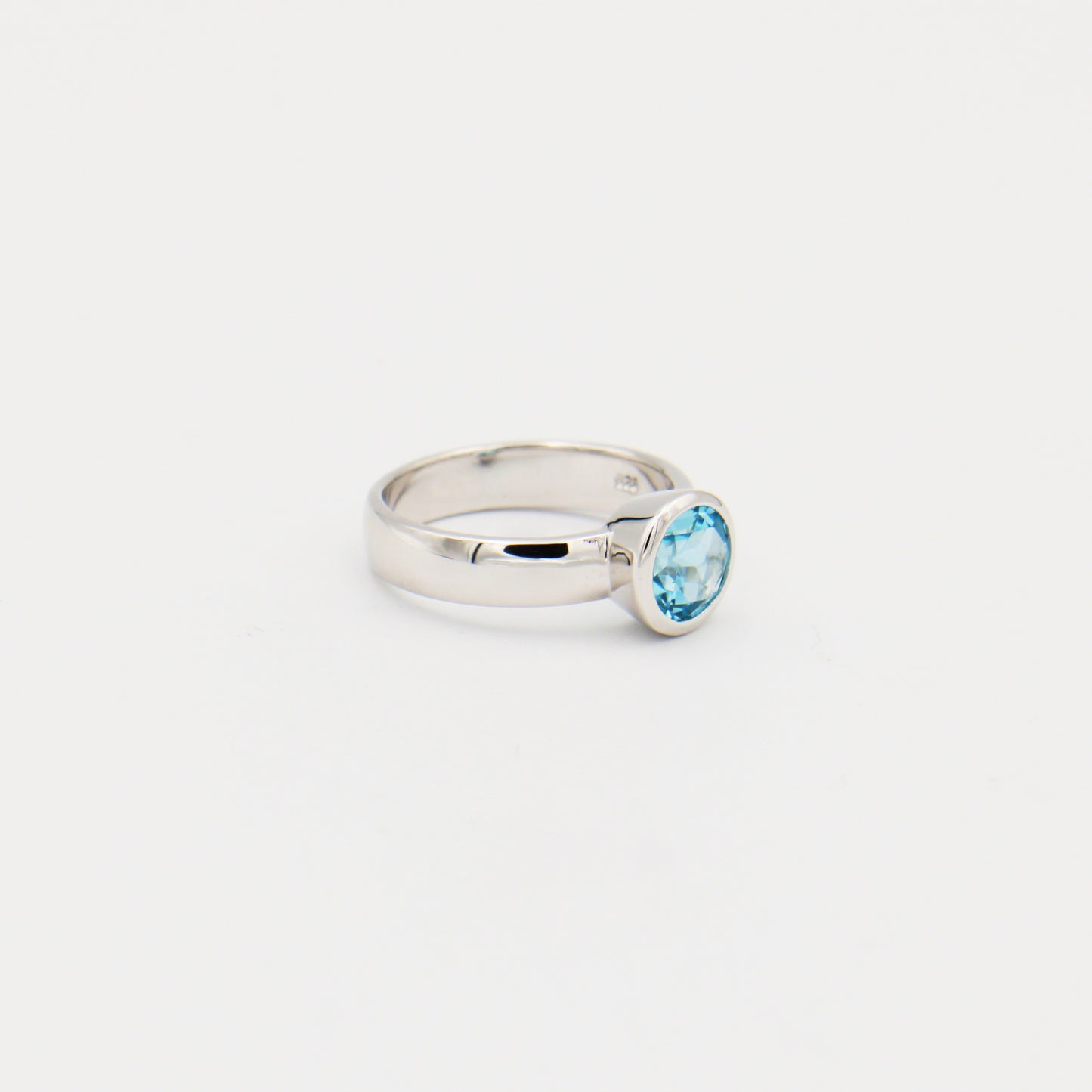 Blue Topaz Round Sterling Ring