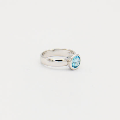 Blue Topaz Round Sterling Ring