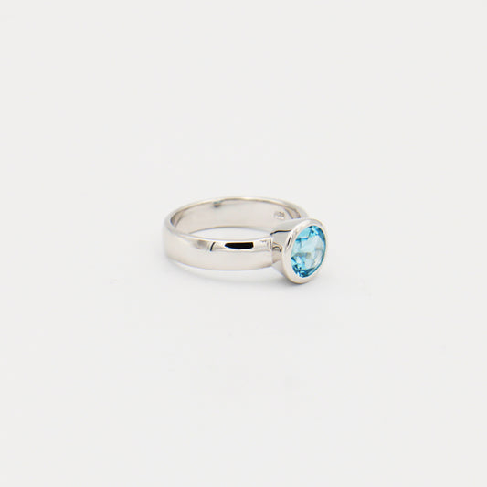Blue Topaz Round Sterling Ring