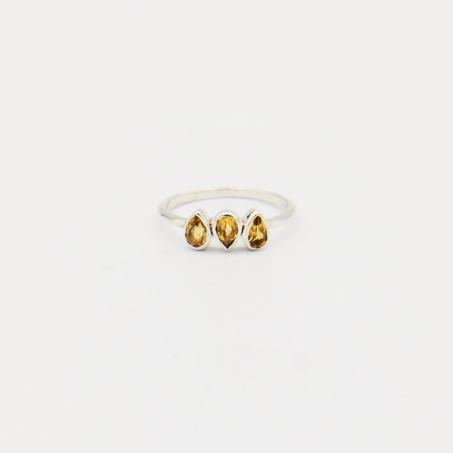 Citrine Dainty Triple Pear Sterling Ring