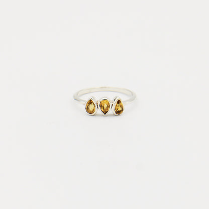 Citrine Dainty Triple Pear Sterling Ring