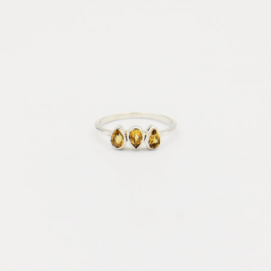Citrine Dainty Triple Pear Sterling Ring