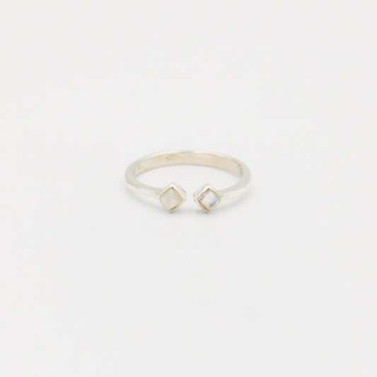 Moonstone Two Tiny Squares Sterling Ring