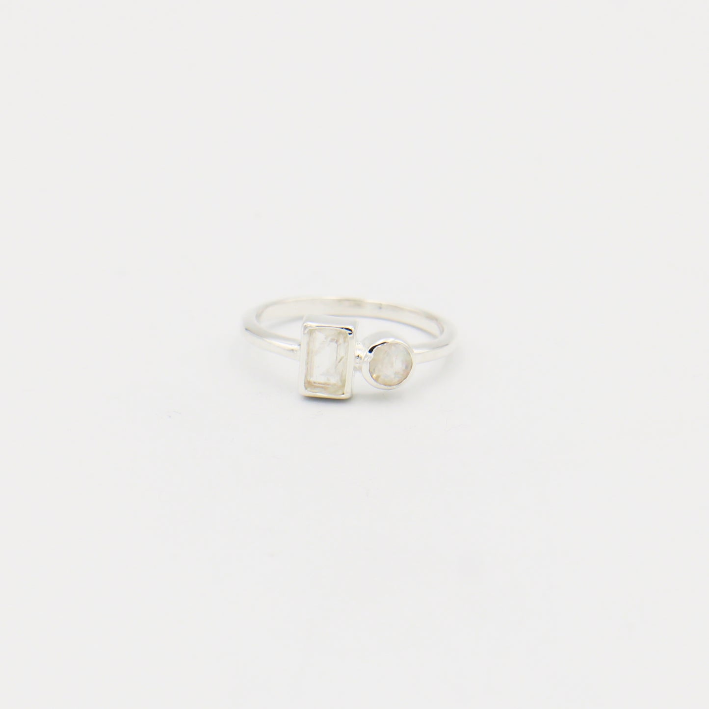 Blue Fire Moonstone Two-Stone Sterling Ring