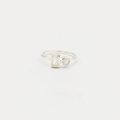 Blue Fire Moonstone Two-Stone Sterling Ring
