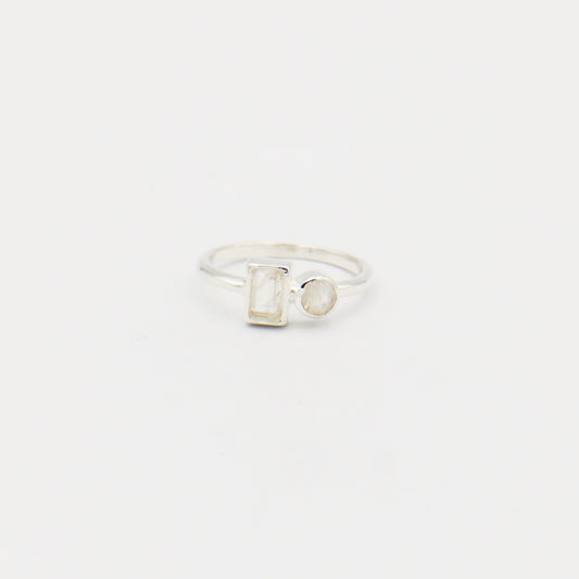 Blue Fire Moonstone Two-Stone Sterling Ring