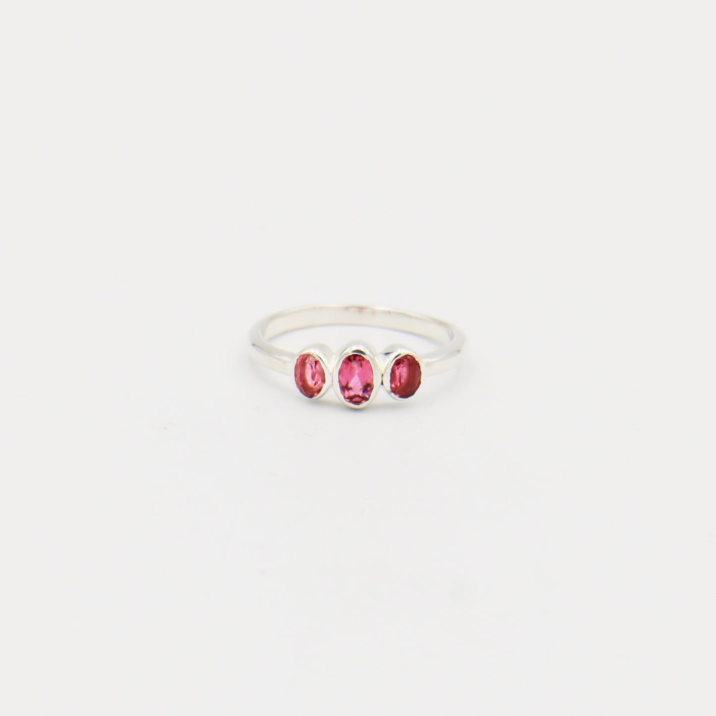 Pink Tourmaline Three Ovals Sterling Ring