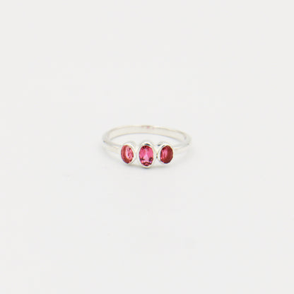 Pink Tourmaline Three Ovals Sterling Ring