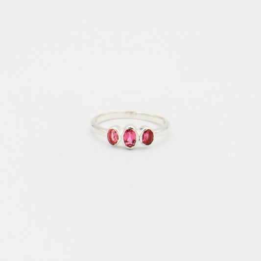 Pink Tourmaline Three Ovals Sterling Ring