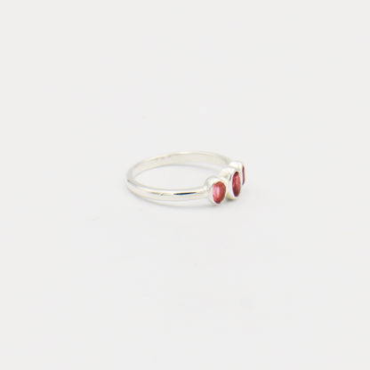 Pink Tourmaline Three Ovals Sterling Ring