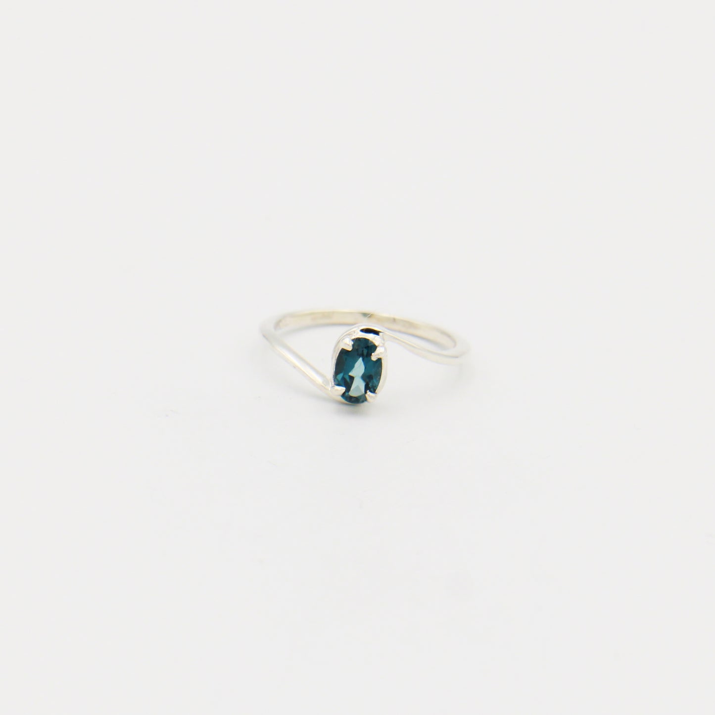 London Blue Topaz Dainty Oval Prong Set Bypass Sterling Ring Size 6