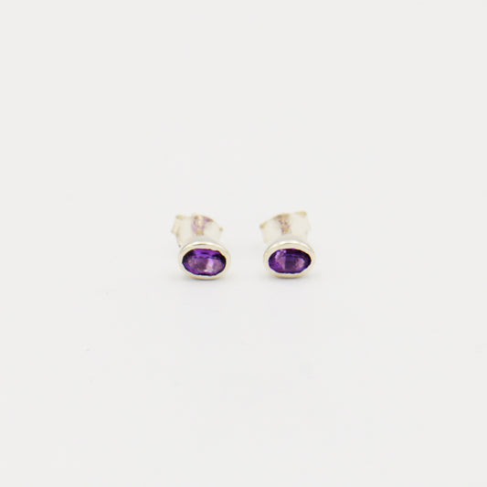 Amethyst Oval Sterling Bezel Studs 6mm