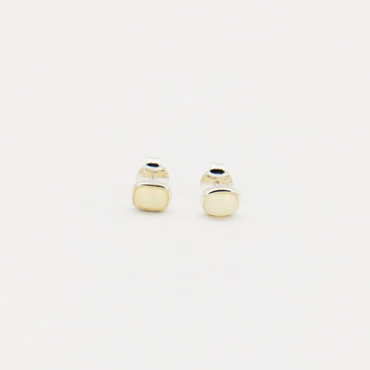 Ethiopian Opal Baguette Bezel Sterling Studs
