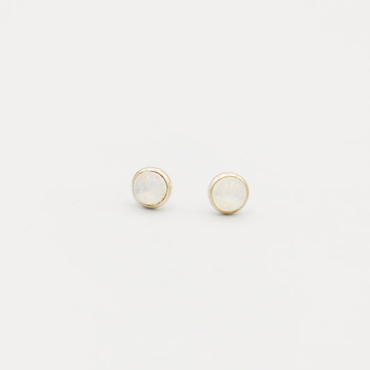 Moonstone Round Cabochon Bezel Sterling Studs