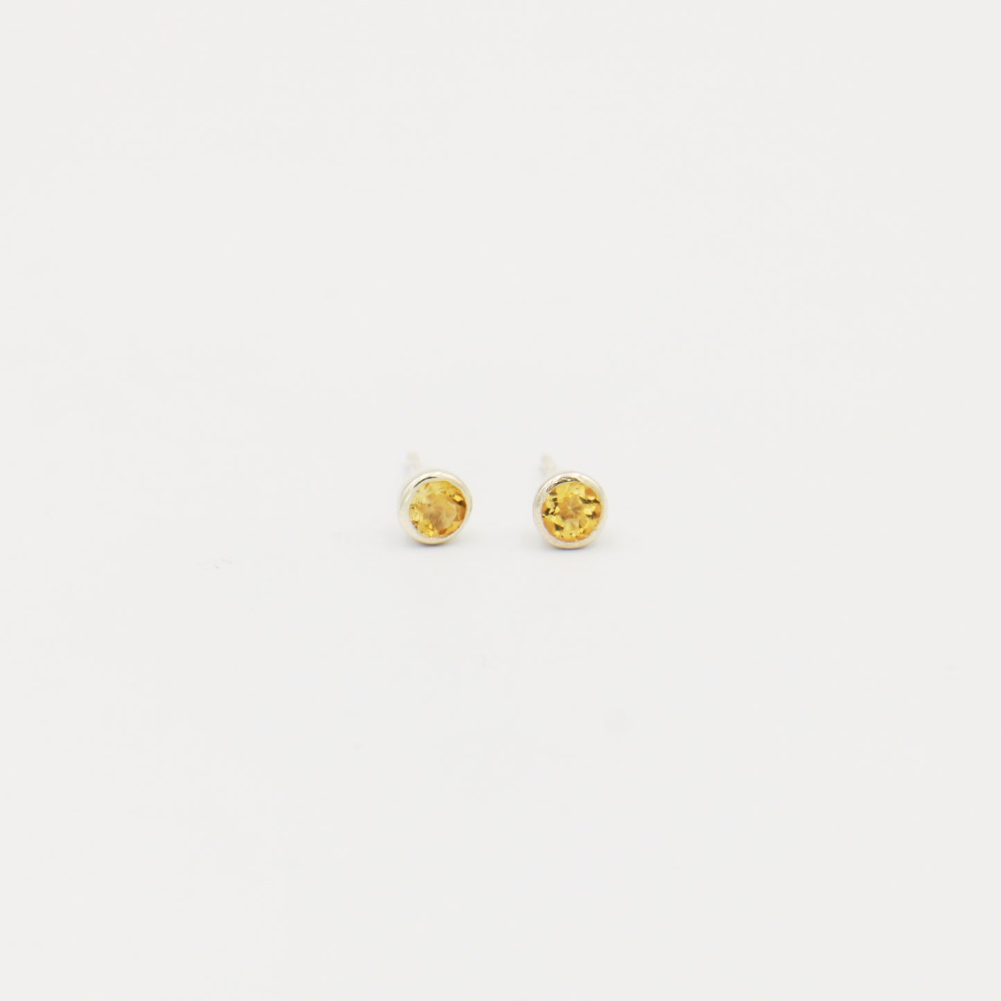 Citrine Round Sterling Bezel Studs 4mm