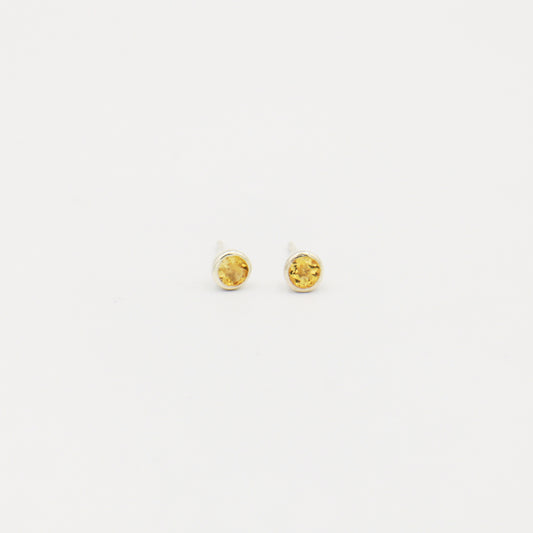 Citrine Round Sterling Bezel Studs 4mm