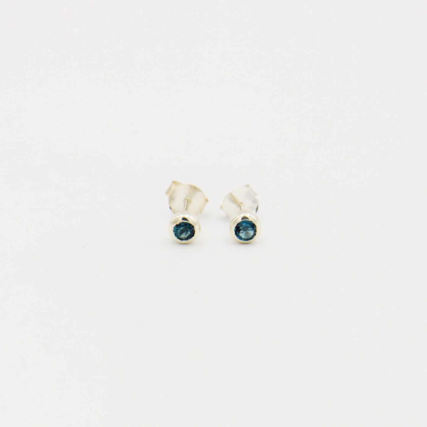 London Blue Topaz Sterling Bezel Studs 3mm