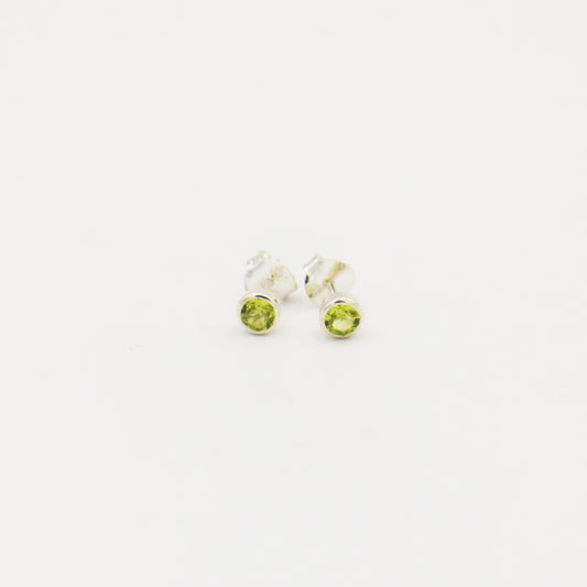 Peridot Round Sterling Bezel Studs 4mm
