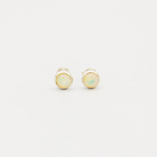 Ethiopian Opal Round Bezel Sterling Studs