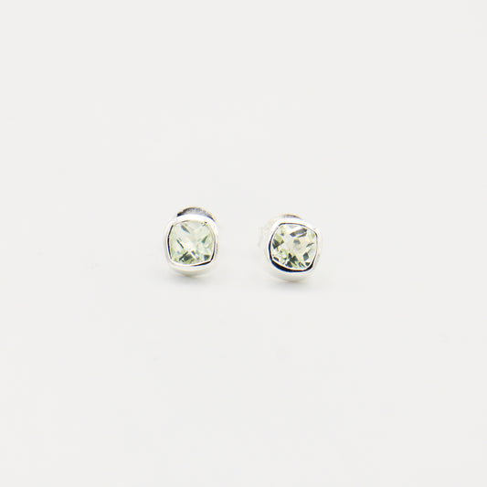 Green Amethyst Cushion Bezel Sterling Studs