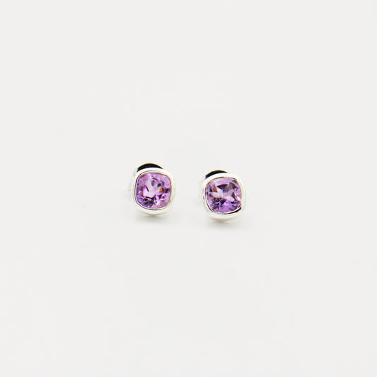 Amethyst Cushion Sterling Bezel Studs 6mm