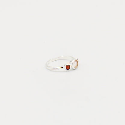 Rose Quartz Round & Tiny Garnets Sterling Ring