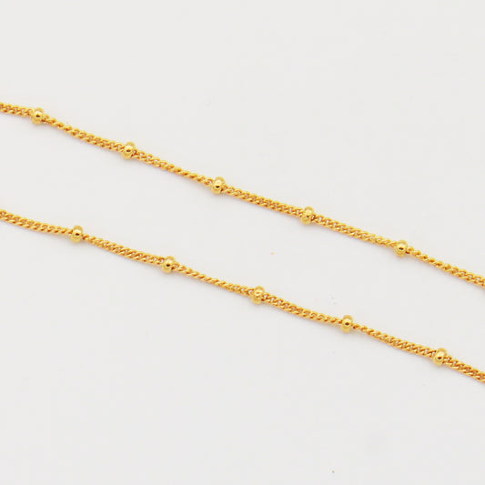 Dainty Curb Link and Beads Bracelet 7"