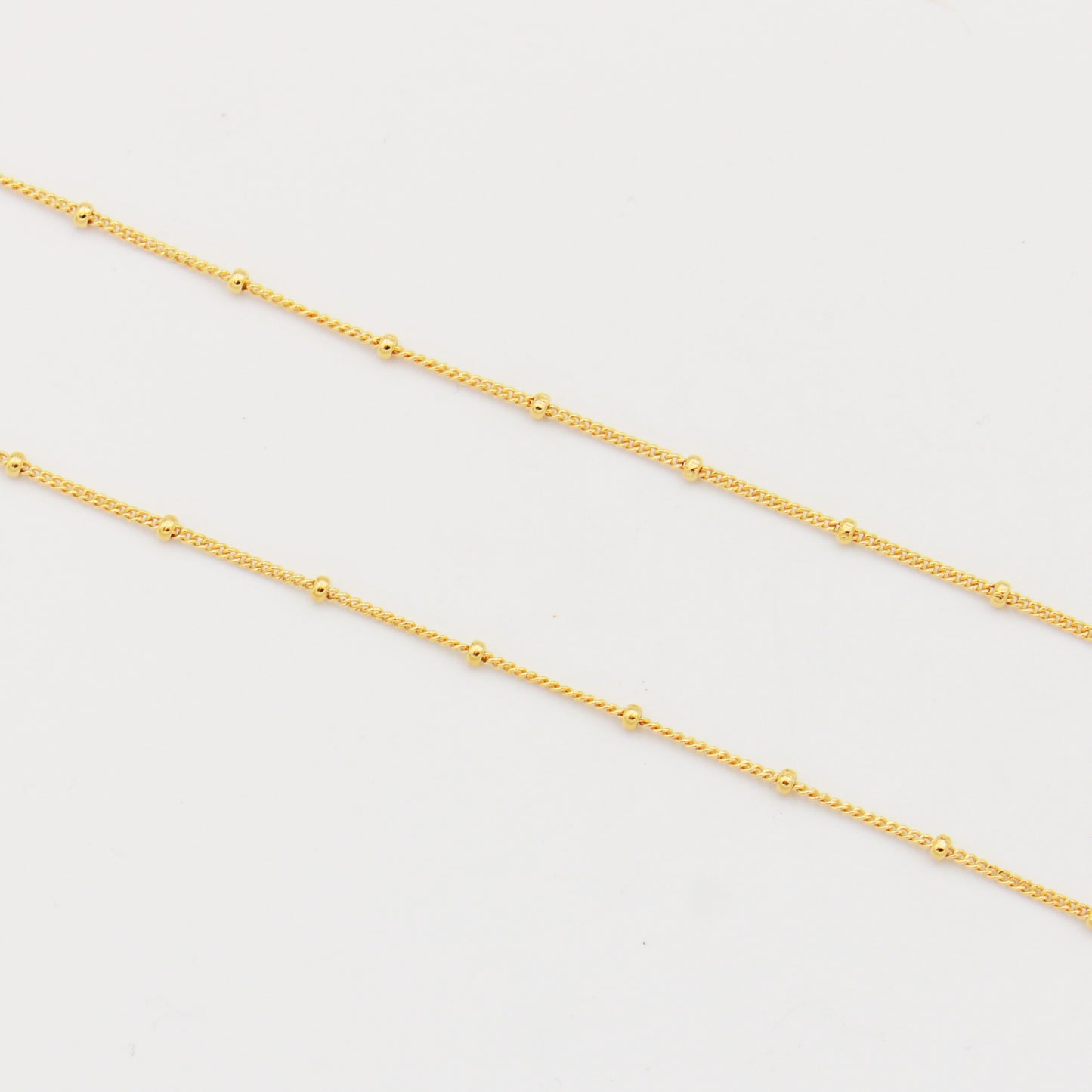 Dainty Curb Links and Beads GF Chain 18"