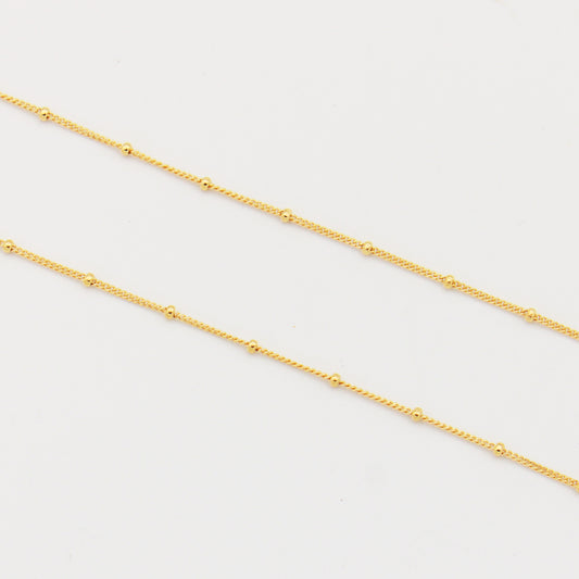 Dainty Curb Links and Beads GF Chain 18"