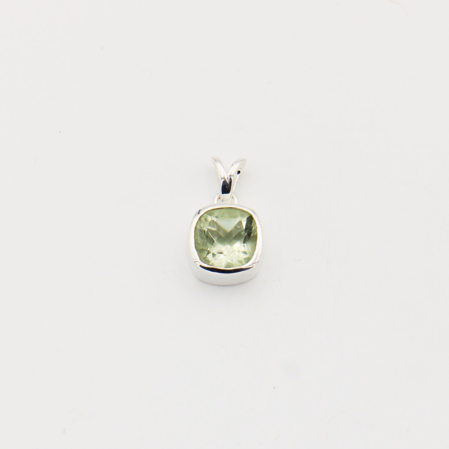 Green Amethyst Cushion Sterling Pendant