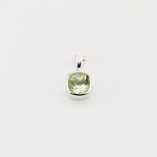 Green Amethyst Cushion Sterling Pendant