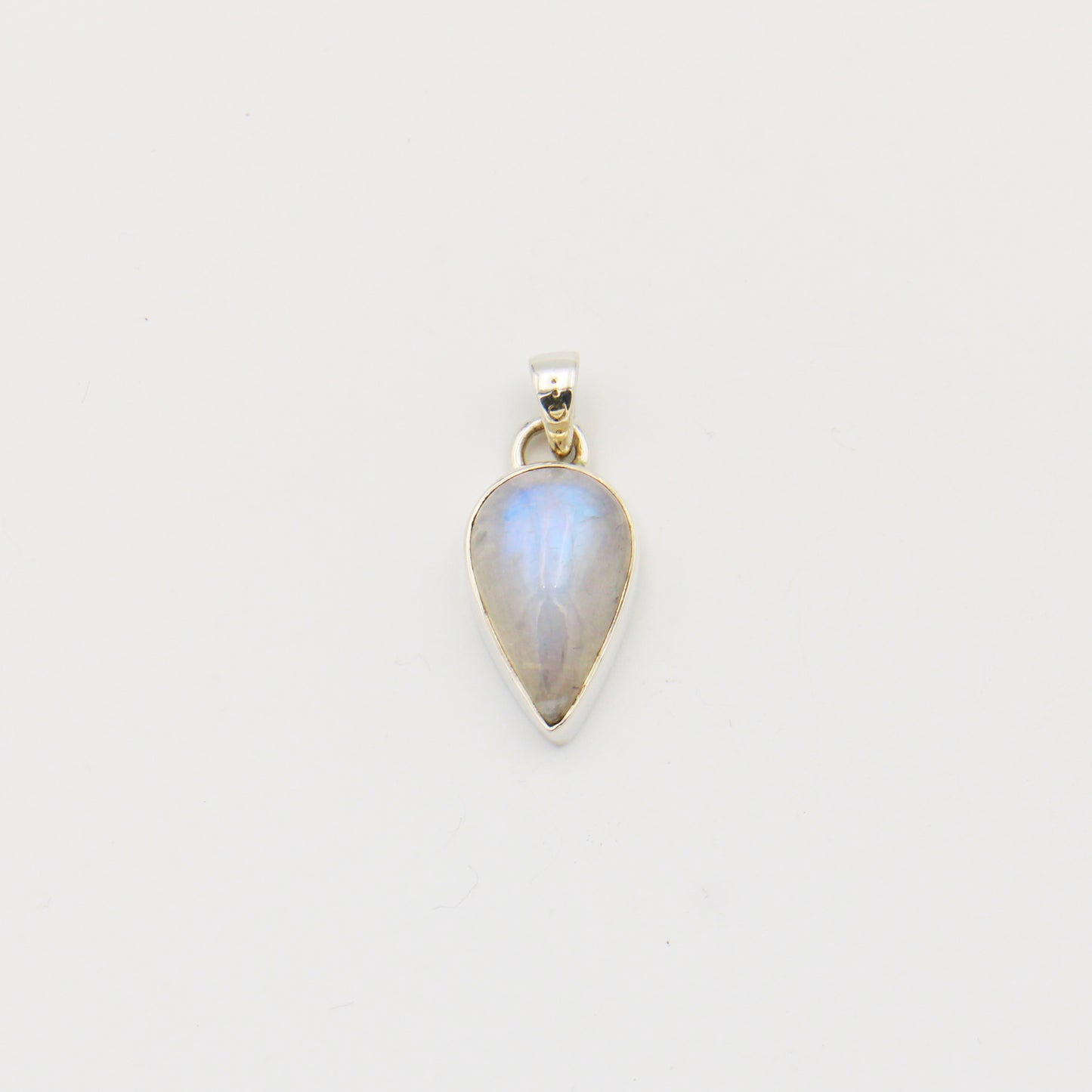 Rainbow Moonstone Narrow Oval Sterling Pendant