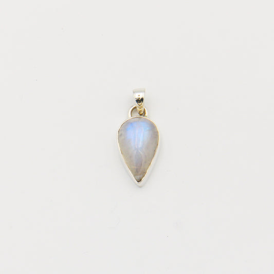 Rainbow Moonstone Narrow Oval Sterling Pendant