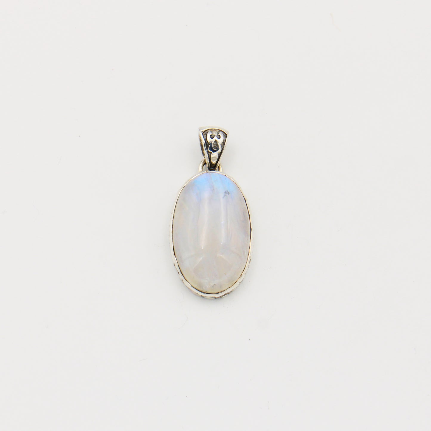 Rainbow Moonstone Oval Textured Sterling Pendant