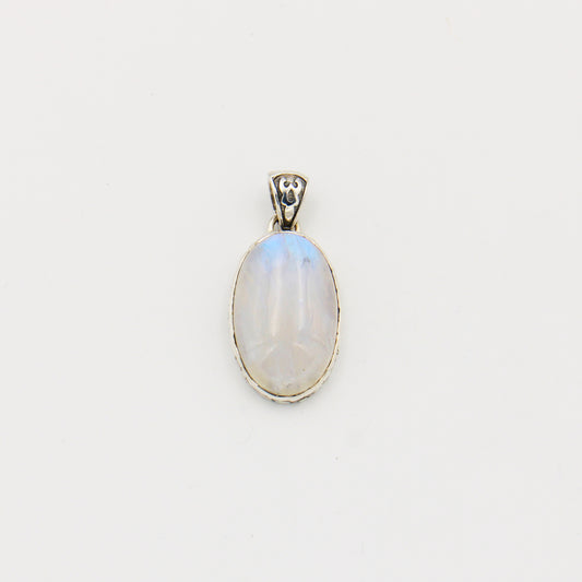 Rainbow Moonstone Oval Textured Sterling Pendant