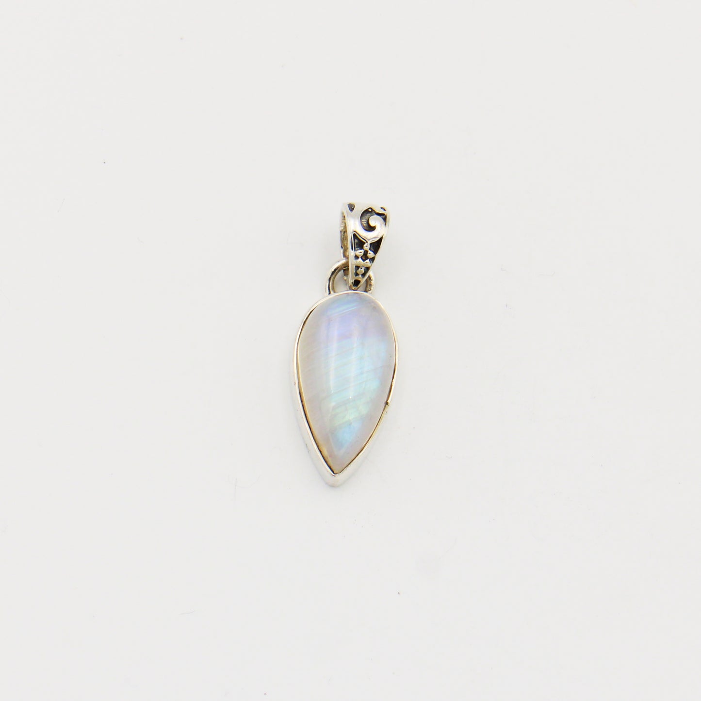 Rainbow Moonstone Inverted Pear Sterling Pendant