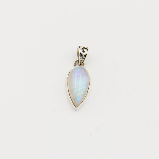 Rainbow Moonstone Inverted Pear Sterling Pendant