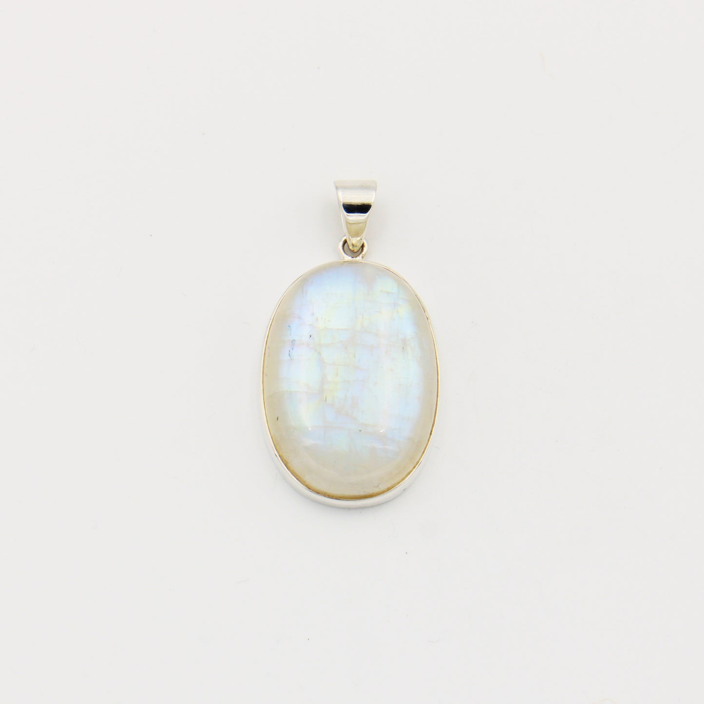 Rainbow Moonstone Large Oval Sterling Pendant