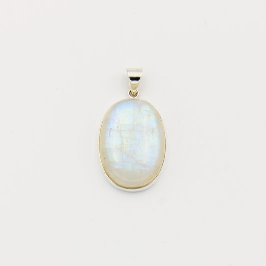 Rainbow Moonstone Large Oval Sterling Pendant