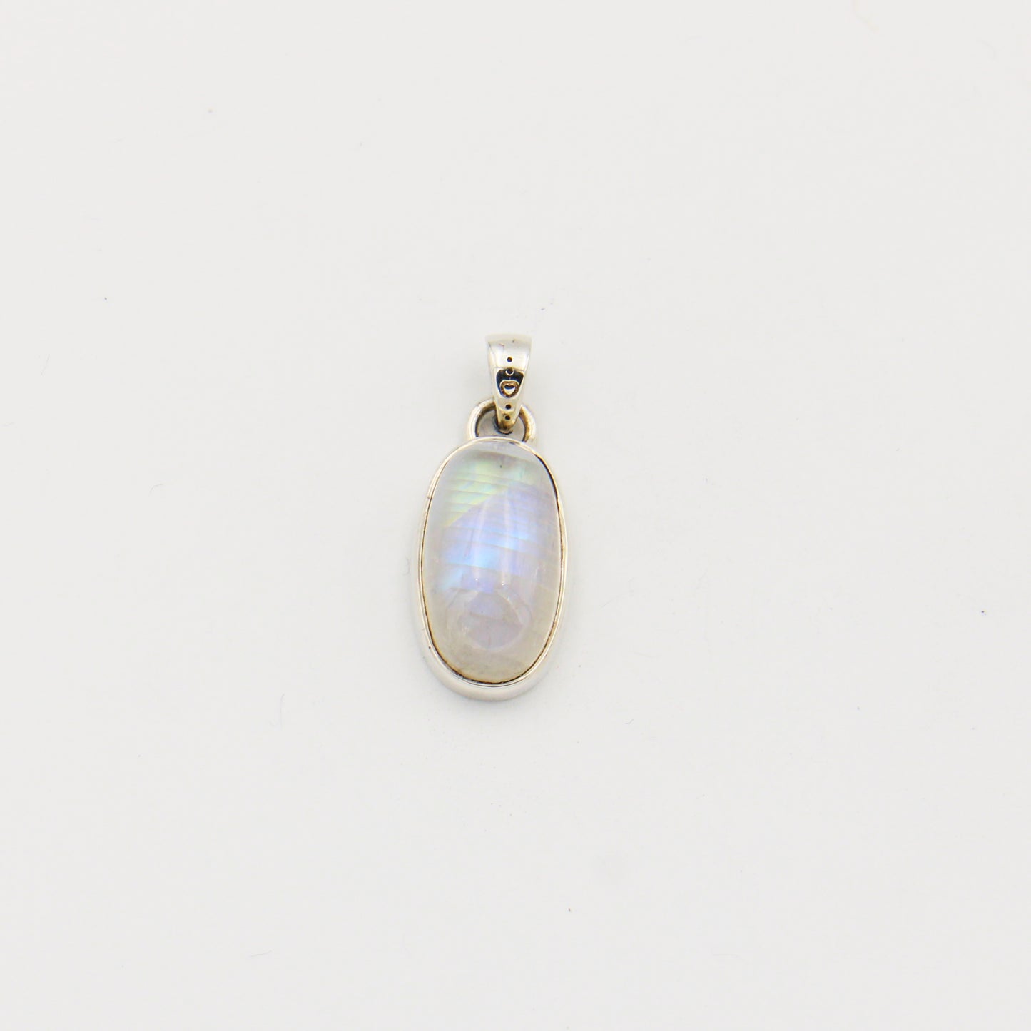 Rainbow Moonstone Inverted Pear Sterling Pendant